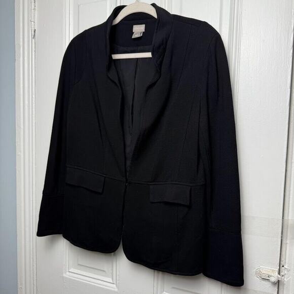 Chicos Jacket Womens Medium Black Soft Blazer Long Sleeve Coat Office Work - Picture 1 of 7